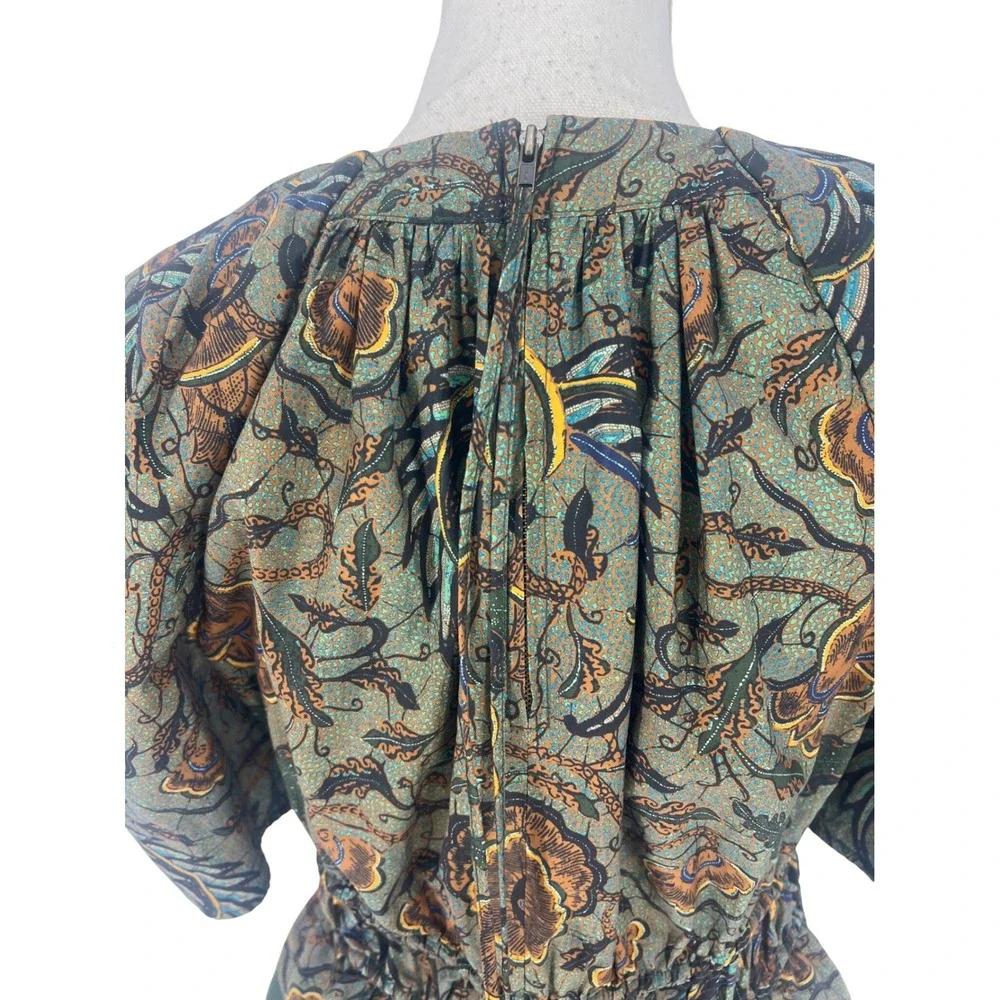 Ulla Johnson Denisa Top Spruce‎ Floral Cotton Peplum Blouse Size 6